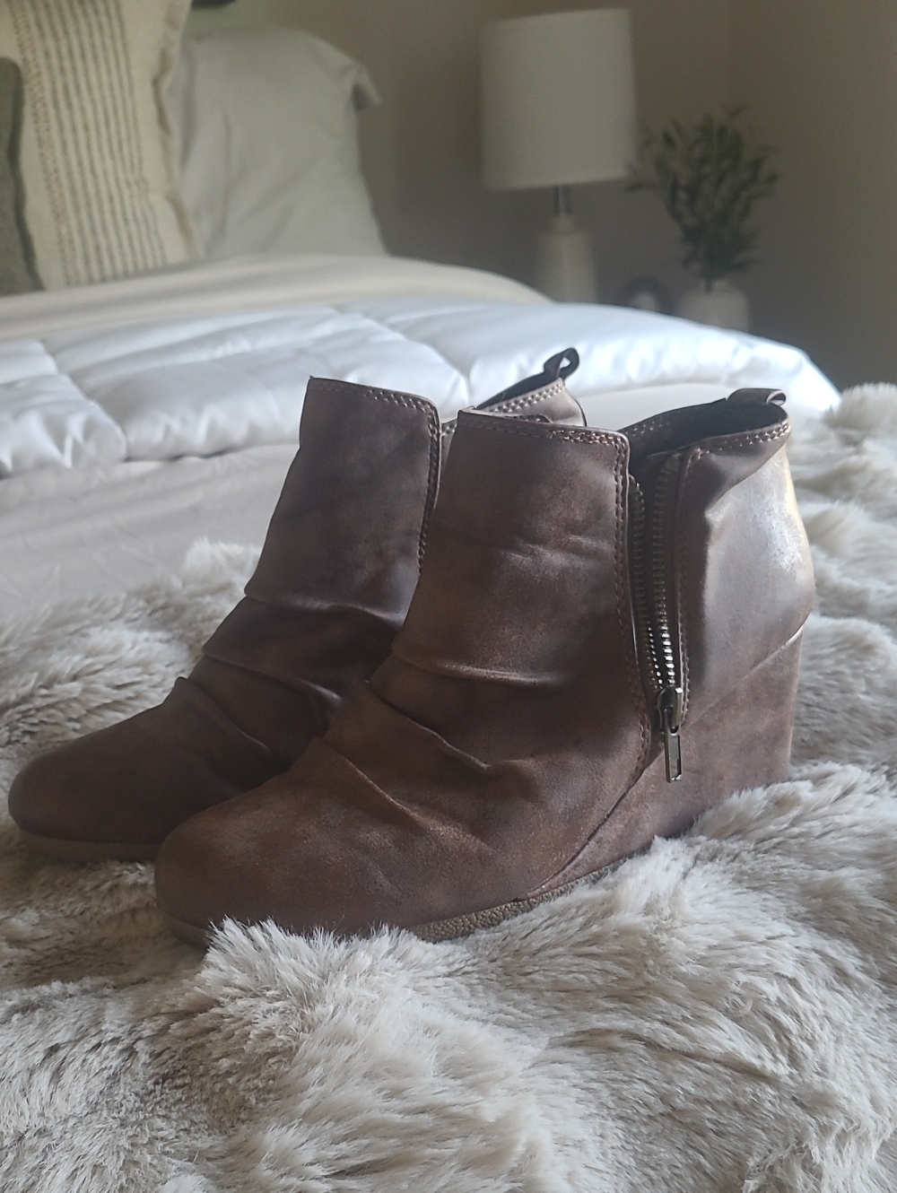Women's Brown Wedge Ankle Boots - Stylish Casual Comfort